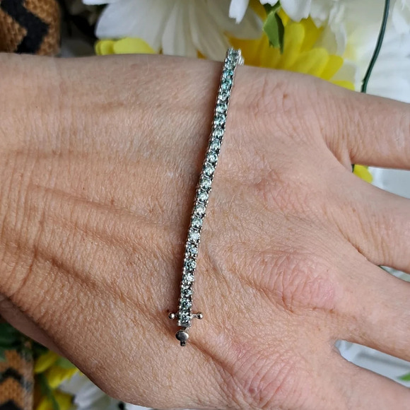 Genuine Blue Moissanite Tennis Bracelet In 925 Sterling Silver. - Picture 7 of 10